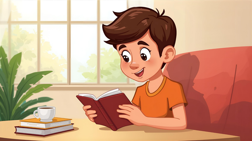 This image shows a kid who encourage by his parents to read during holidays This image illustrates how to encourage your kid to read during holidays